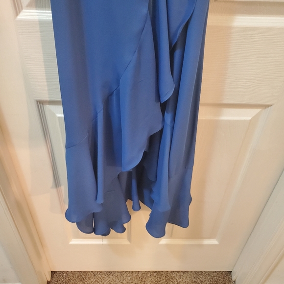 Manhattan Moment Blue Ruffled Midi Wrap Dress Lulus - Picture 6 of 16
